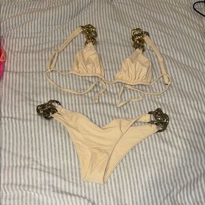 Same Los Angeles Cream Bikini with Gold Chain Accents